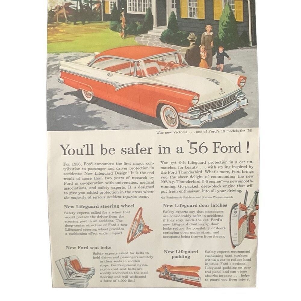 Vintage 1955 Ford Victoria Safer in a Ford Ad Advertisement